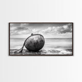Weathered Buoy, Nautical Rope, Coastal Still Life, Beach Found Object, Framed Canvas Print, Beach House Art, Bathroom Wall Decor