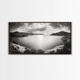 Ocean Sunset View, Mountain Coast Landscape, Black and White Art, Canvas Print, Minimalist Decor, Living Room Wall Art, Tranquil Home Style