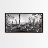 Burnt Forest, Moody Trees, Coastal Landscape, Nature Scene, Framed Canvas Print, Rustic Wall Art, Boho Decor, Fall Home Aesthetic
