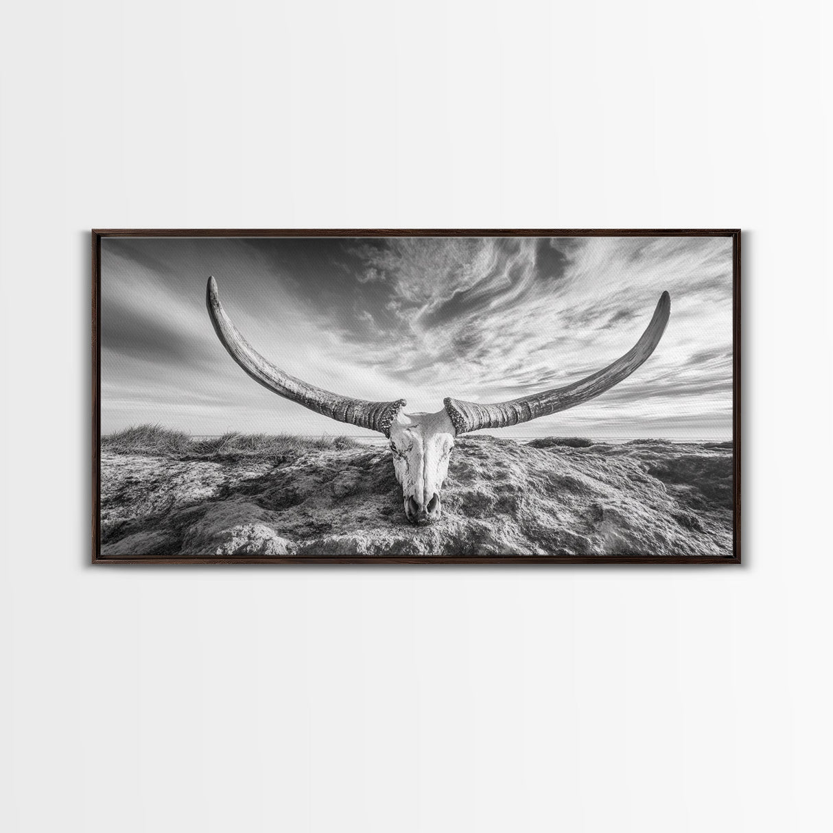 Longhorn Skull, Western Skull, Cowboy Decor, Rustic Ranch Style, Framed Canvas Print, Farmhouse Wall Art, Living Room Statement Piece