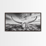 Longhorn Skull, Western Skull, Cowboy Decor, Rustic Ranch Style, Framed Canvas Print, Farmhouse Wall Art, Living Room Statement Piece