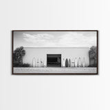 Surfboards, Beach Garage, Modern Coastal, Ocean Style, Framed Canvas Print, surf shack decor, teen room wall art, minimalist beach art