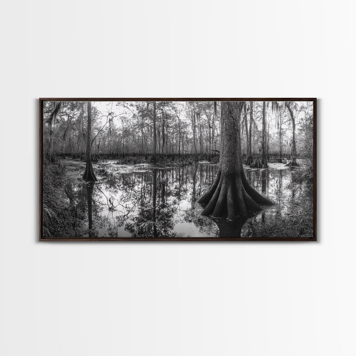 Swamp Trees, Cypress Water, Nature Reflections, Marsh Scene, Framed Canvas Print, rustic cabin decor, hallway wall art, forest wall print
