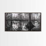 Swamp Trees, Cypress Water, Nature Reflections, Marsh Scene, Framed Canvas Print, rustic cabin decor, hallway wall art, forest wall print