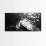 Weathered Dock, Water Reflections, Ocean Edge, Moody Texture, Framed Canvas Print, masculine office decor, minimalist lakehouse art