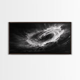 Ocean Vortex, Dramatic Waves, Sea Swirl, Storm Art, Framed Canvas Print, dark abstract art, gaming room decor, black and white power art