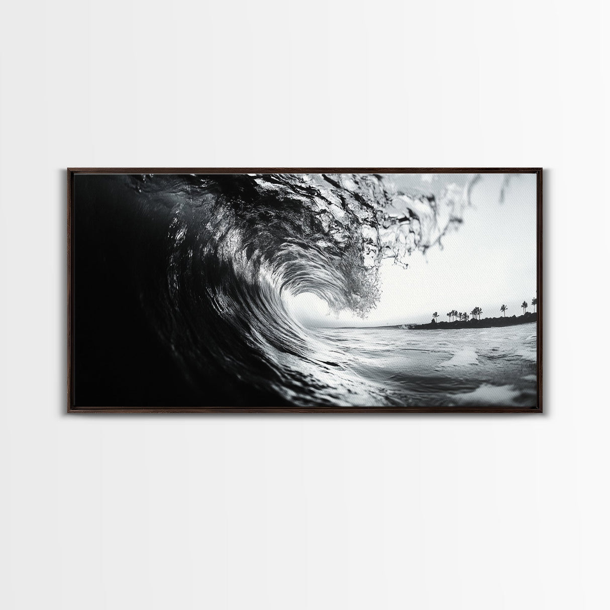 Ocean Wave Curl, Surf Tunnel, Tropical Coastline, Framed Canvas Print, Coastal Wall Art, Beach House Decor, Nature Photography