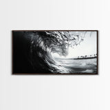 Ocean Wave Curl, Surf Tunnel, Tropical Coastline, Framed Canvas Print, Coastal Wall Art, Beach House Decor, Nature Photography