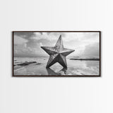 Weathered Star Sculpture, Coastal Symbol, Beach Art, Framed Canvas Print, Americana Wall Art, Entryway Decor, Rustic Beach House