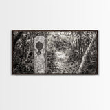 Trail Marker, Wooded Path, Rustic Forest, Natural Journey, Framed Canvas Print, farmhouse decor, nature lover gift, Autumn entryway art