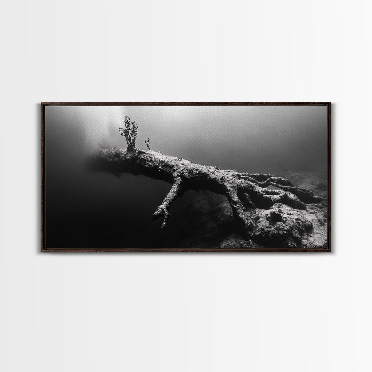 Underwater Tree, Ocean Roots, Nature Surrealism, Canvas Print, Moody Nautical Decor, Bathroom Wall Art, Black And White Abstract Art