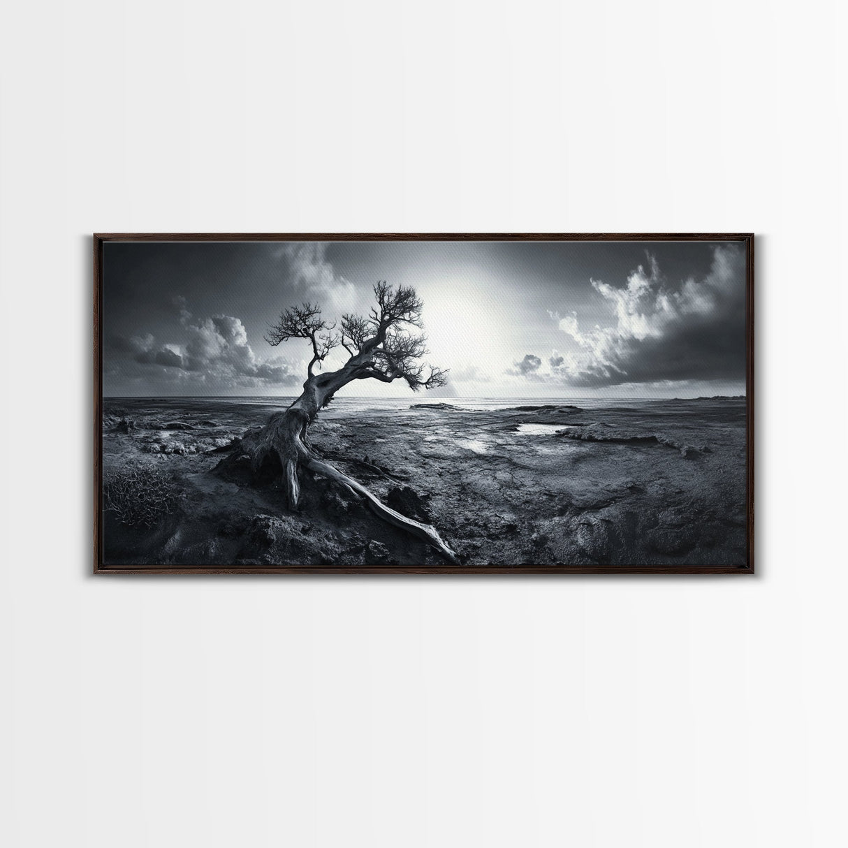 Windswept Tree, Coastal Landscape, Stormy Sky, Canvas Print, Desert Wall Art, Rustic Living Room Decor, Dramatic Minimalist Artwork