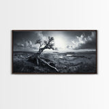 Windswept Tree, Coastal Landscape, Stormy Sky, Canvas Print, Desert Wall Art, Rustic Living Room Decor, Dramatic Minimalist Artwork