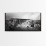 Volcanic Crater, Smoky Earth, Epic Landscape, Framed Canvas Print, Dramatic Nature Art, Study Room Decor, Moody Monochrome Photography