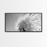 Native Headdress, Feather Crown, Cultural Tribute, Canvas Print, Boho Tribal Decor, Bedroom Wall Art, Monochrome Indigenous Style