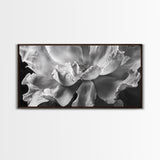 Floral Closeup, Petal Texture, Macro Bloom, Canvas Print, Botanical Bedroom Wall Art, Black And White Flower, Modern Nature Photography