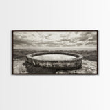 Water Trough, Overcast Skies, Ocean Breeze, Framed Canvas Print, Country Rustic Wall Art, Sepia Toned Fall Decor, Entryway Or Den Art