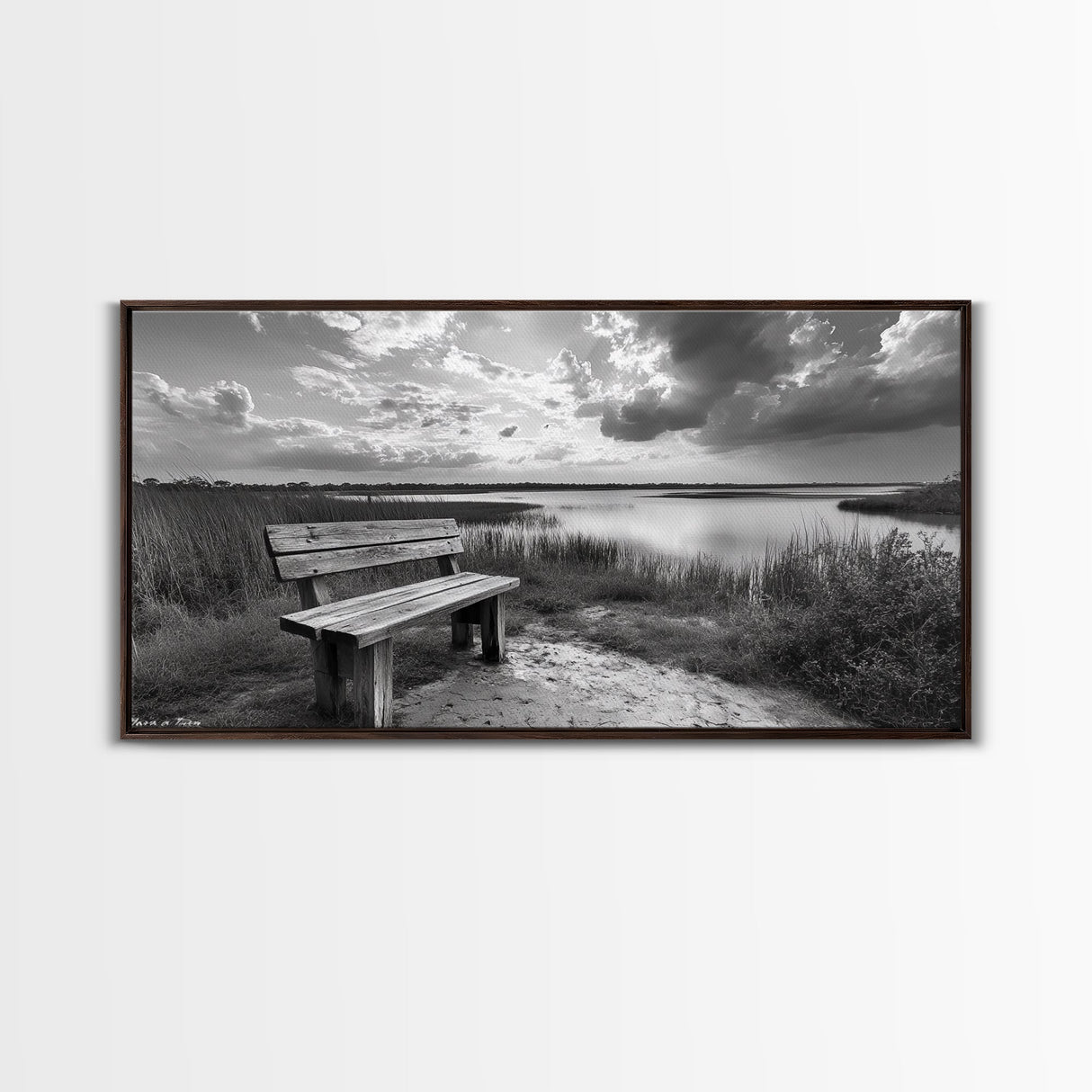 Lakeside Bench, Calm Waters, Sunset View, Canvas Print, Tranquil Nature Photography, Living Room Wall Art, Serene Outdoor Fall Landscape