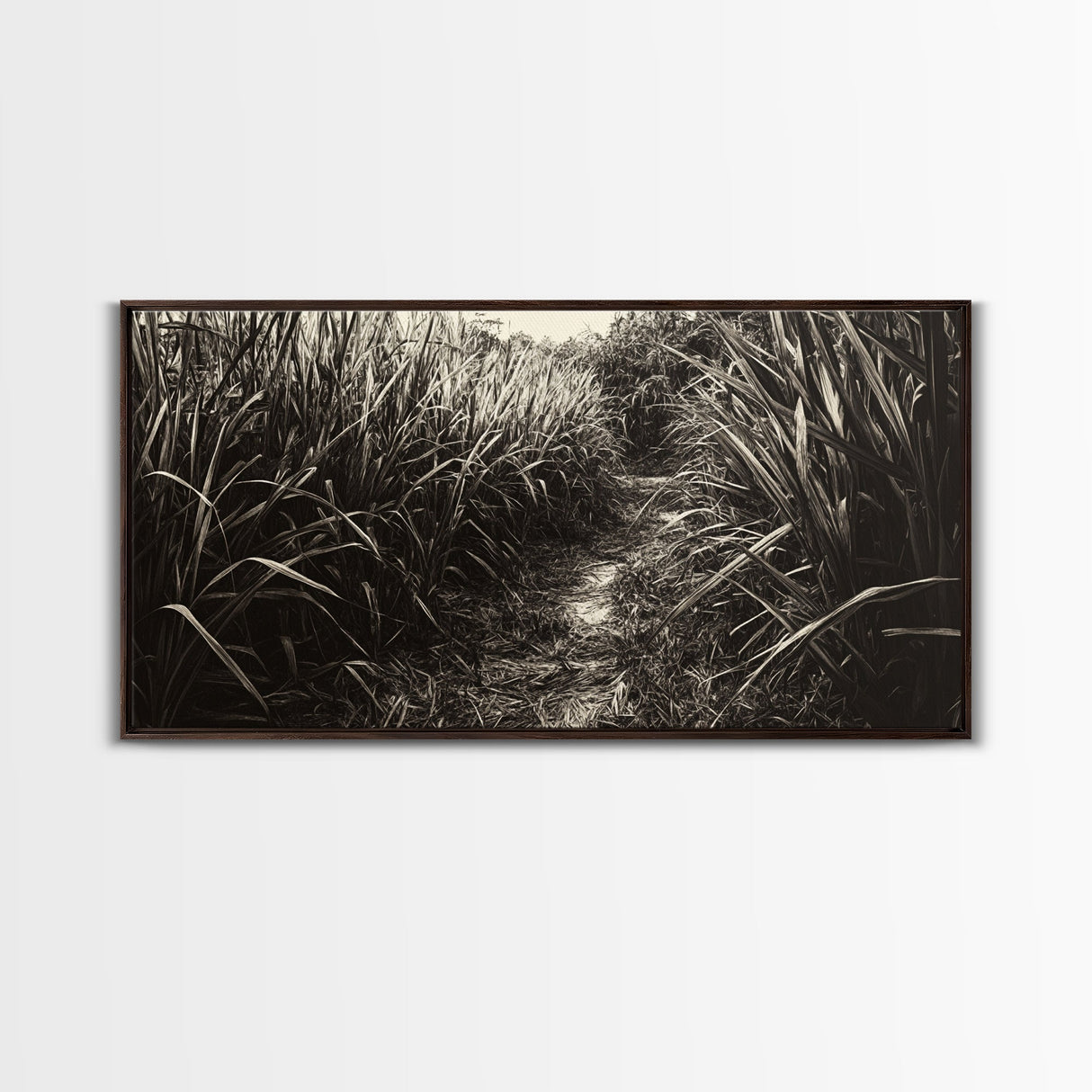 Grassy Trail Path, Earthy Nature Print, Rustic Outdoor Landscape, Wilderness Home Decor, Autumn Hallway Art, Framed Canvas Print