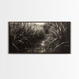 Grassy Trail Path, Earthy Nature Print, Rustic Outdoor Landscape, Wilderness Home Decor, Autumn Hallway Art, Framed Canvas Print