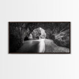 Ocean Cave Flow, Coastal Rock Wall Art, Moody Nature Seascape, Black White Beach Decor, Boho Bathroom Accent, Canvas Print, Monochrome Art