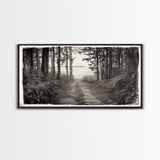Forest Path, Island View, Vintage Border, Nature Trail, Canvas Print, Sepia Landscape Art, Entryway Wall Art, Woodland Photography Style
