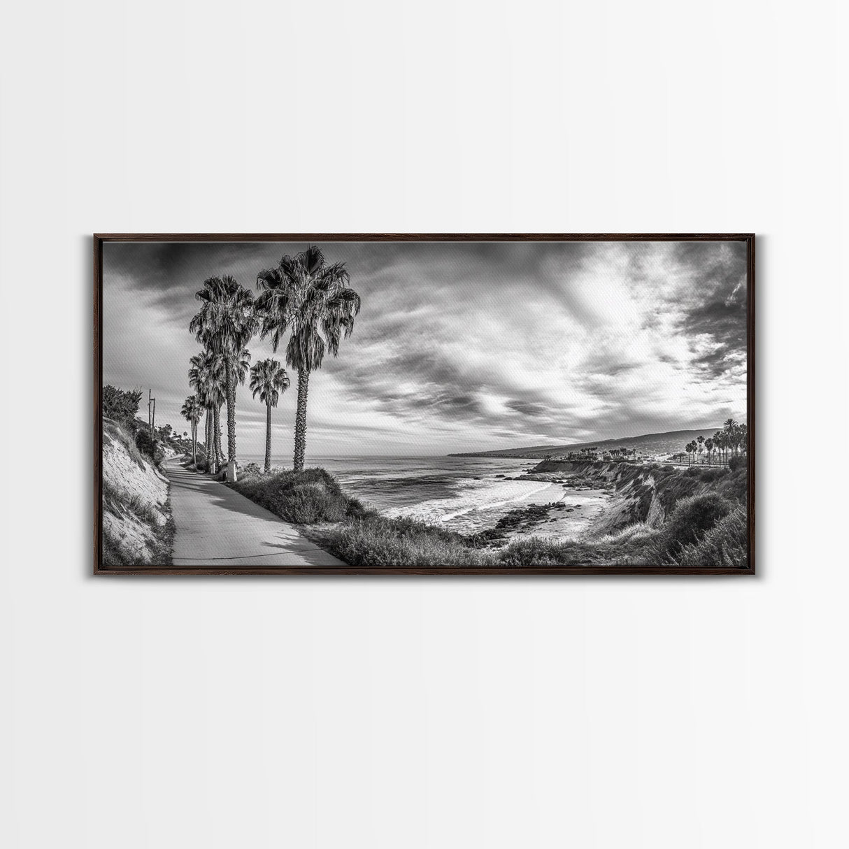 Palm Coast, Coastal Path, Ocean View, Scenic Walk, Canvas Print, California Beach Art, Entryway Decor, Tropical Landscape, Office Decor