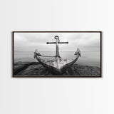 Nautical Anchor Art, Coastal Photography, Rustic Beach Decor, Framed Canvas Print, Bathroom or Lake House Wall Art, Minimal Style
