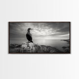 Sea Bird, Rocky Shore, Stormy Horizon, Coastal Watcher, Canvas Print, Nature Photography Art, Bedroom Decor, Ocean Wildlife