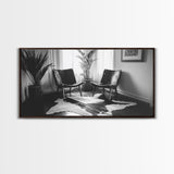 Leather Chairs, Cowhide Rug, Indoor Plants, Modern Farmhouse, Framed Canvas Print, Minimalist Living Room Art, Cozy Home Decor