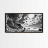 Howling Dog, Seaside Cliffs, Cloudy Sky, Wild Beach, Canvas Print, Nature Animal Art, Rustic Fall Wall Decor, Entryway Accent, Bedroom Wall Art