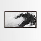 Abstract Wave, Black White, Modern Ink, Ocean Motion, Canvas Print, Minimalist Art, Office Wall Decor, Contemporary Coastal Style