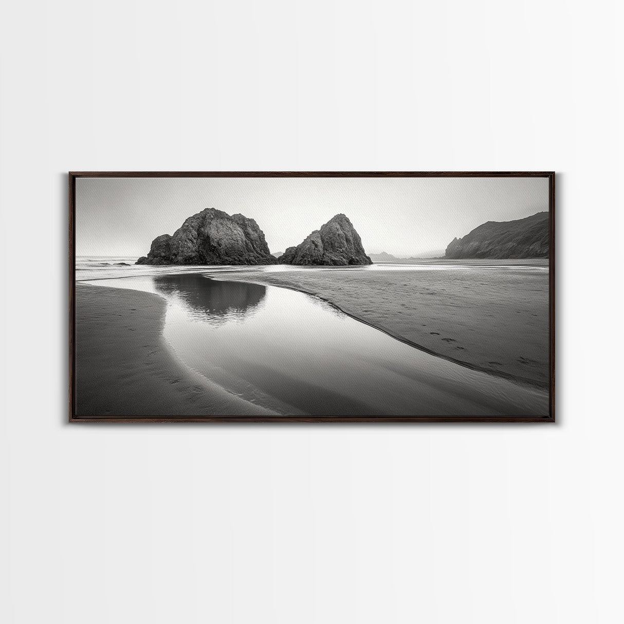 Seaside Rocks, Reflected Sky, Calm Ocean, Landscape Photography, Framed Canvas Print, Zen Wall Art, Modern Minimalist Decor, Modern Home Decor