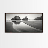 Seaside Rocks, Reflected Sky, Calm Ocean, Landscape Photography, Framed Canvas Print, Zen Wall Art, Modern Minimalist Decor, Modern Home Decor