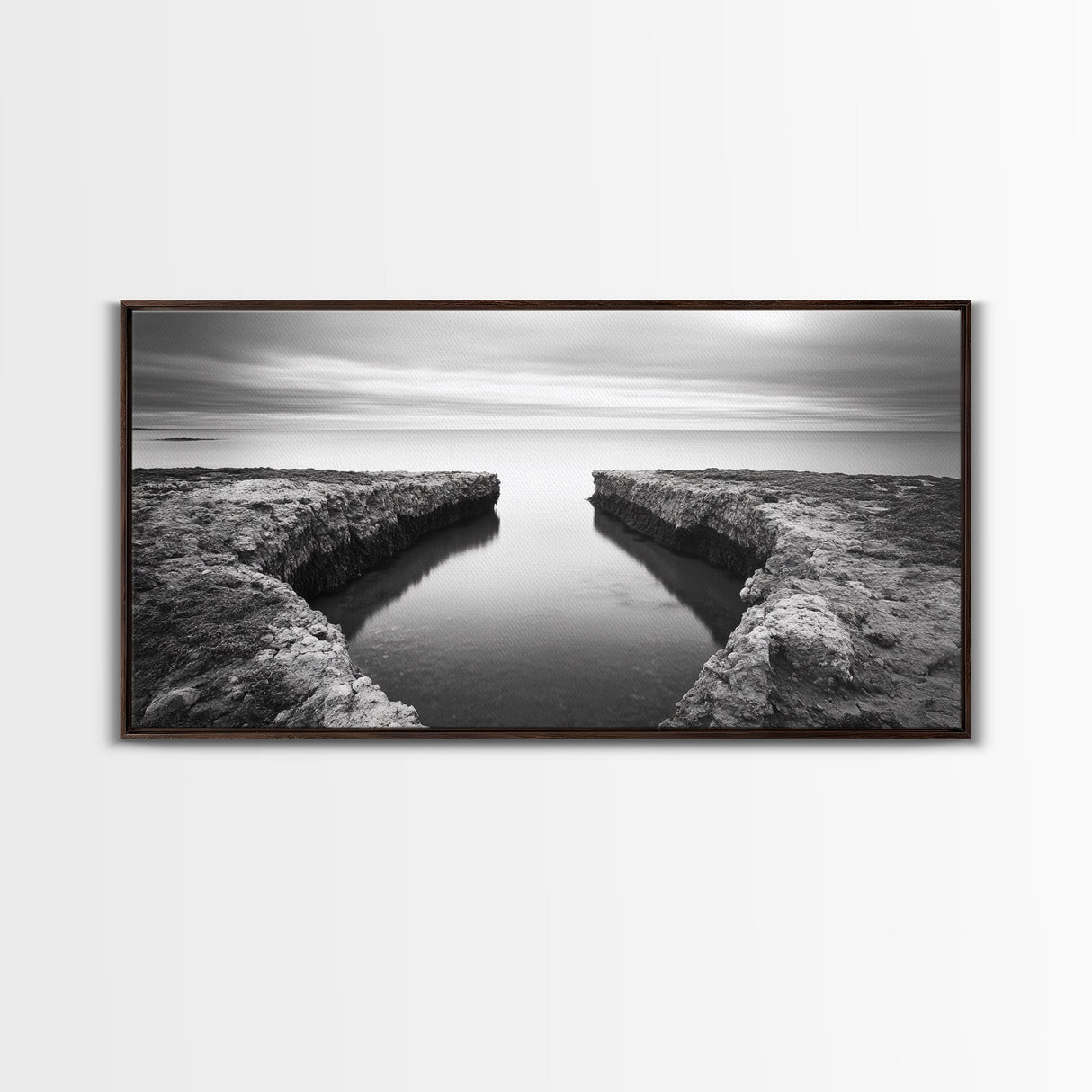 Rocky Inlet, Ocean View, Symmetry Nature, Coastal Zen, Canvas Print, Minimalist Bathroom Art, Tranquil Bedroom Wall Decor, Entryway Accent
