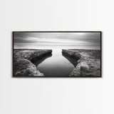 Rocky Inlet, Ocean View, Symmetry Nature, Coastal Zen, Canvas Print, Minimalist Bathroom Art, Tranquil Bedroom Wall Decor, Entryway Accent