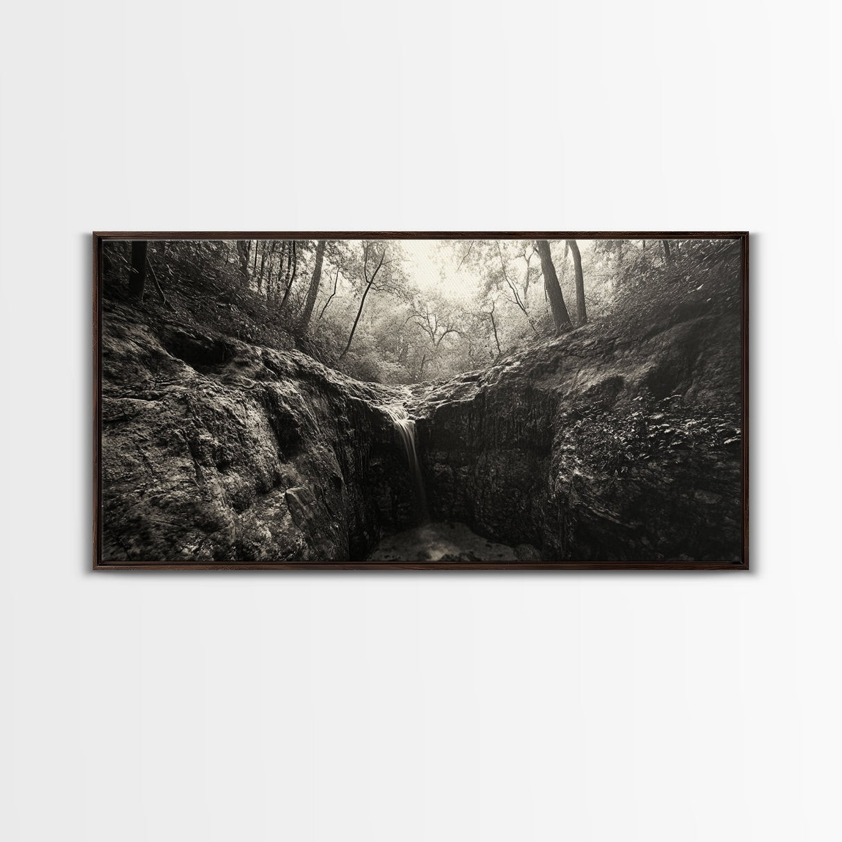 Forest Waterfall, Wooded Creek, Serene Nature, Rustic Landscape, Framed Canvas Print, Fall Cabin Wall Art, Nature Lover Decor