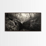 Forest Waterfall, Wooded Creek, Serene Nature, Rustic Landscape, Framed Canvas Print, Fall Cabin Wall Art, Nature Lover Decor