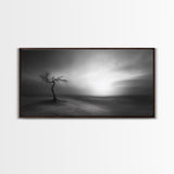 Lonely Tree, Dramatic Desert, Emotional Landscape, Framed Canvas Print, Bedroom Wall Art, Black White Decor, Surreal Art Vibes
