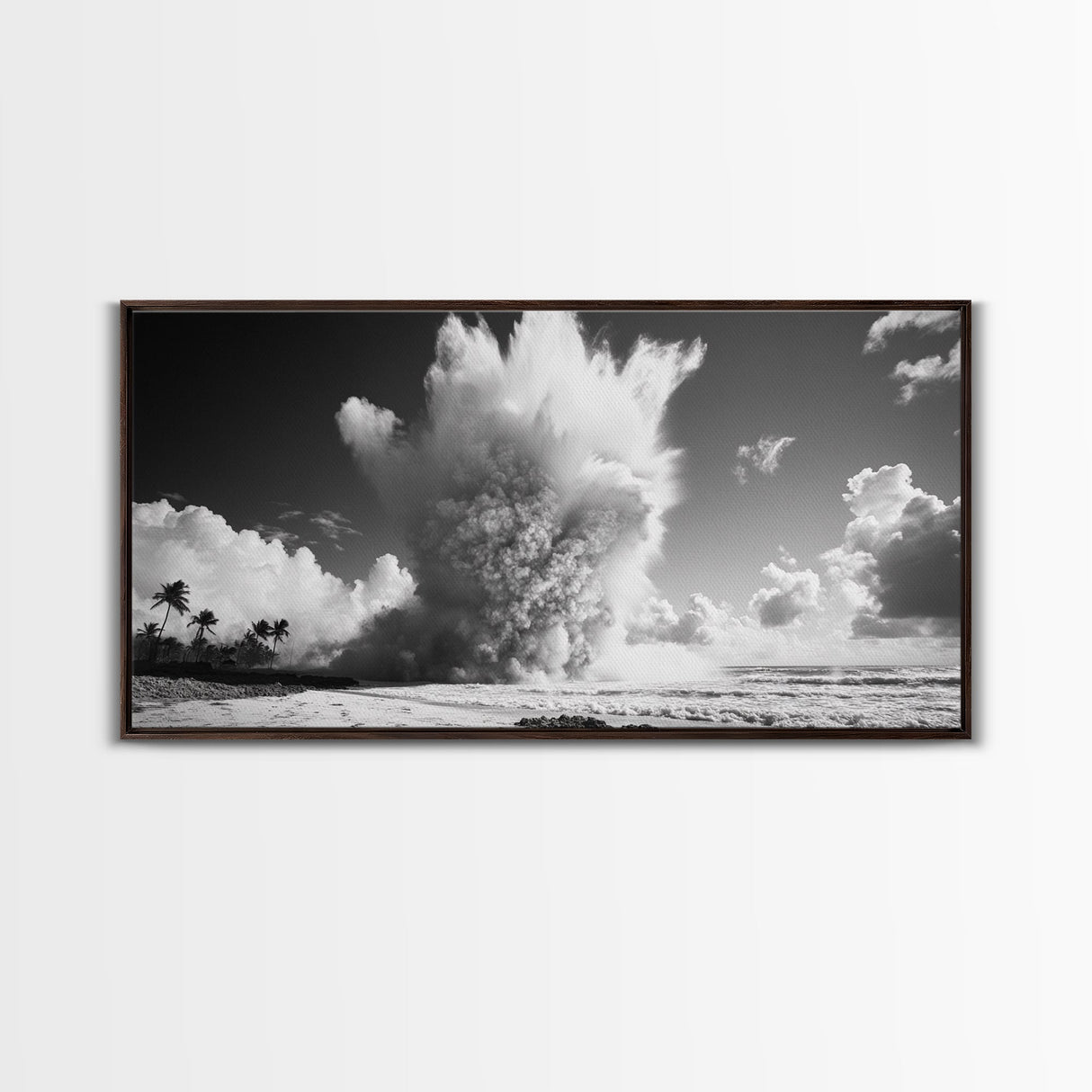 Ocean Wave Explosion, Tropical Beach Scene, Dramatic Nature Photography, Framed Canvas Print, Modern Coastal Wall Art, Bold Statement Decor