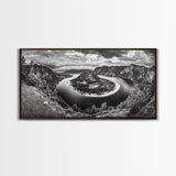 River Bend Landscape, Mountain View Aerial, Nature Panorama Scene, Framed Canvas Print, Cabin Wall Art, Adventure Boho Art, Living Room Wall Art