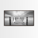 Wooden Dock Scene, Peaceful Lake Sunset, Minimalist Waterfront, Canvas Print, Zen Bedroom Wall Art, Tranquil Meditation Decor