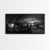 Campfire Gathering, Boho Night Vibes, Music Outdoors Scene, Framed Canvas Print, Living Room Wall Art, Folk Rustic Aesthetic