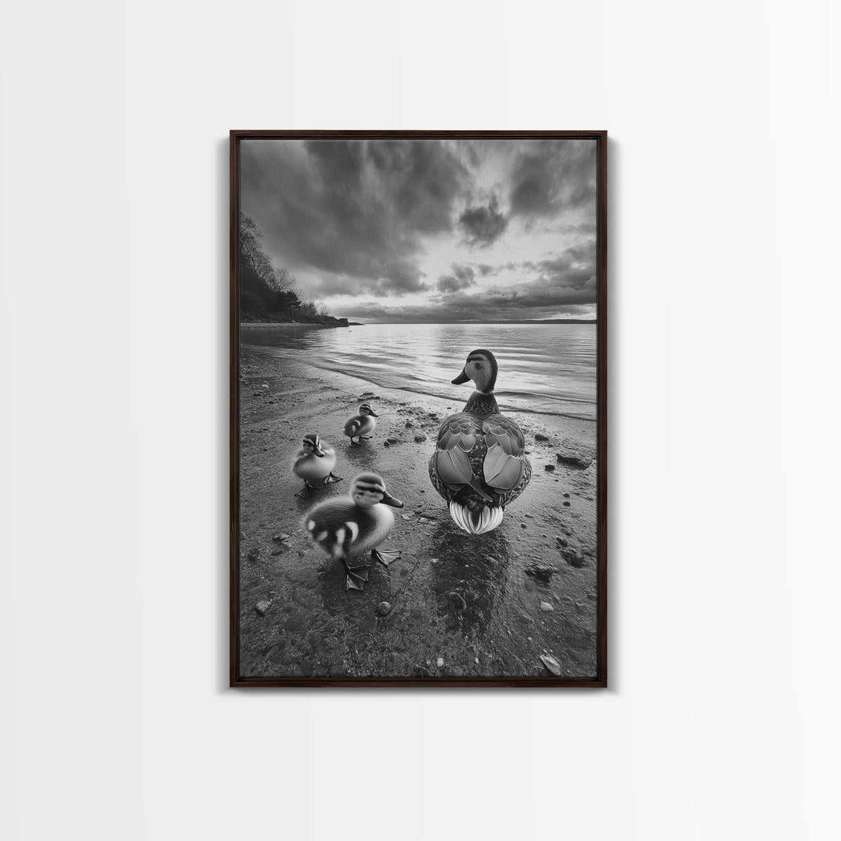 Duck Family, Lakeside Peace, Nature Walk, Canvas Print, Wholesome Wall Art, Nursery Animal Decor, Cozy Autumn Photography Style