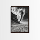Tornado Beach Scene, Stormy Skies, Black and White Drama, Nature Photography, Framed Canvas Print, Office Wall Art, Moody Minimalist Decor