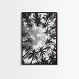 Palm Tree Sky, Tropical Canopy, Black and White Island View, Jungle Overhead Scene, Framed Canvas Print, Bathroom Wall Art, Beach Boho Decor