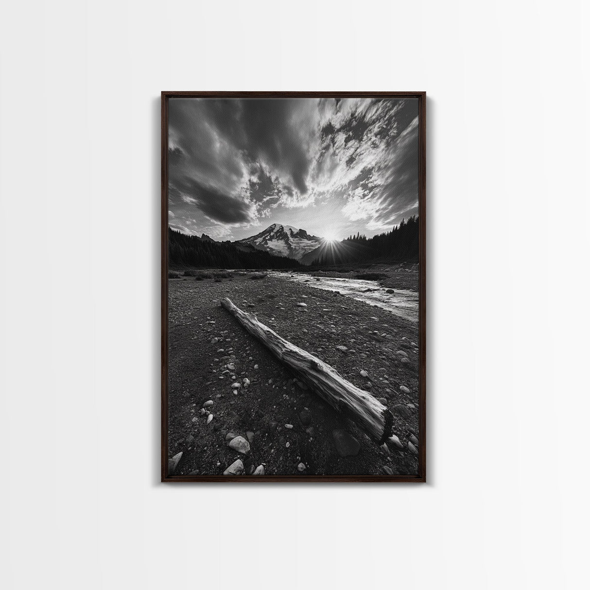 Mountain Sunrise Drift, Alpine Peak Glow, Majestic Morning View, Framed Canvas Print, Entryway Wall Art, Moody Nature Decor, Cabin Style