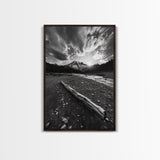 Mountain Sunrise Drift, Alpine Peak Glow, Majestic Morning View, Framed Canvas Print, Entryway Wall Art, Moody Nature Decor, Cabin Style