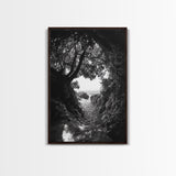 Hidden Beach, Cave Entrance, Secret Shoreline, Natural Light, Canvas Print, Bathroom Wall Decor, Travel Inspired Art, Black And White