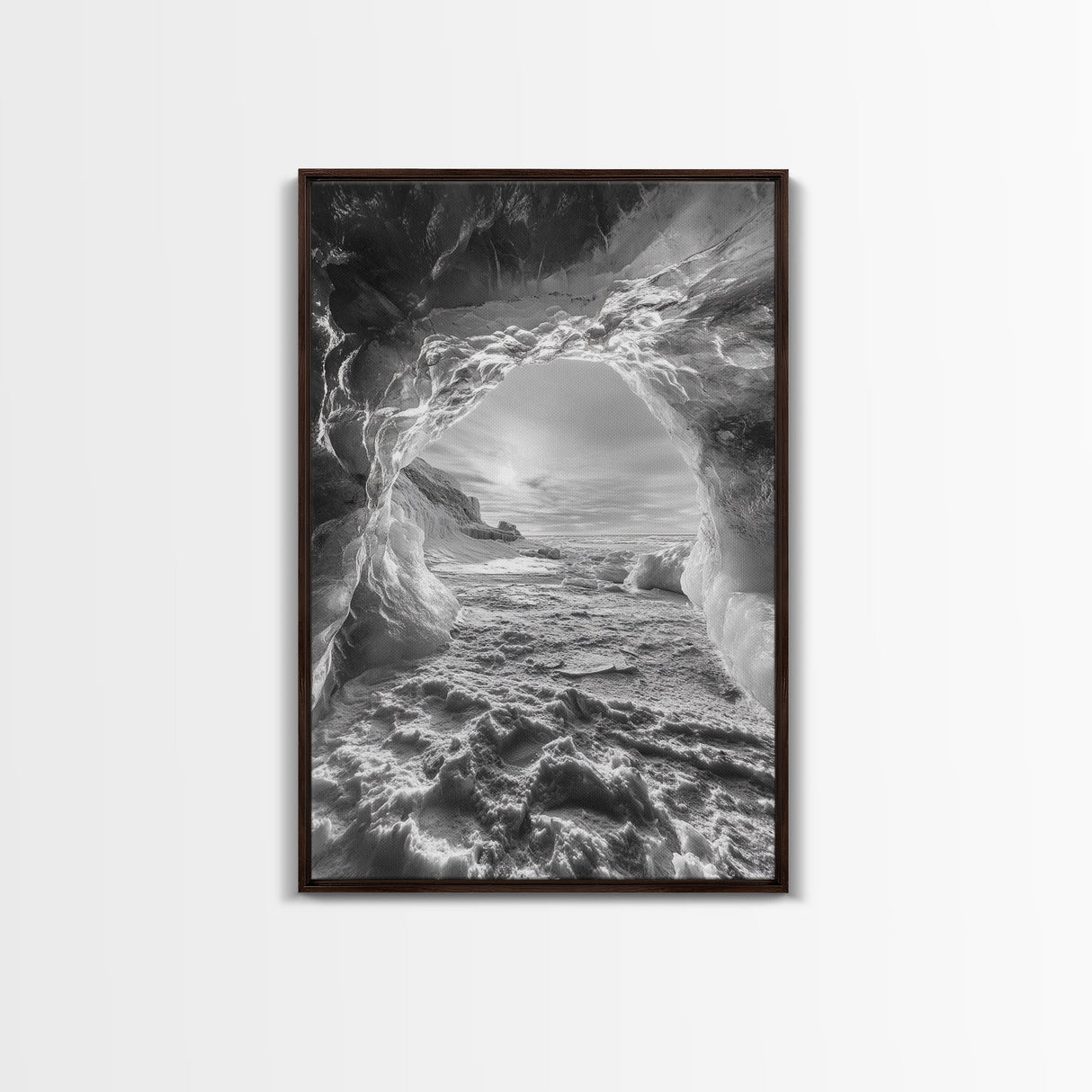 Ice Cave Opening, Winter Wonderland, Arctic Light, Framed Canvas Print, Bedroom Wall Art, Nordic Landscape, Minimalist Winter Art